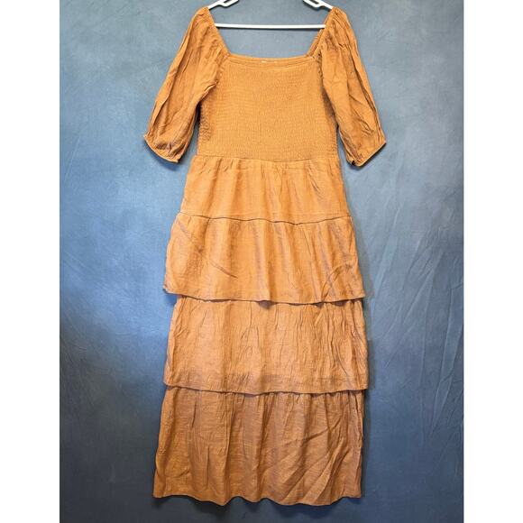 Anthropologie Kings Road Sienna Tiered Puff Sleeve Maxi Dress XL Smocked Boho - Picture 1 of 11